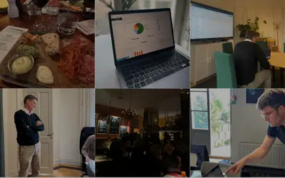 Bildcollage med möten, presentationer och Cumulus BI